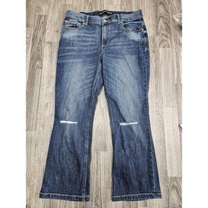 Express Jeans Womens 10 Blue Bell Crop High Rise Distressed Flare Denim Pants